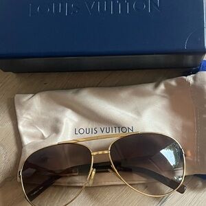 Louis Vuitton Gold and Brown Aviator Sunglasses